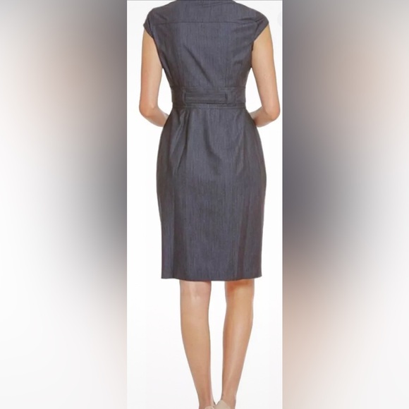 Calvin Klein- Belted Sheath Dress Charcoal Grey Sleeveless Button Up - Picture 2 of 6